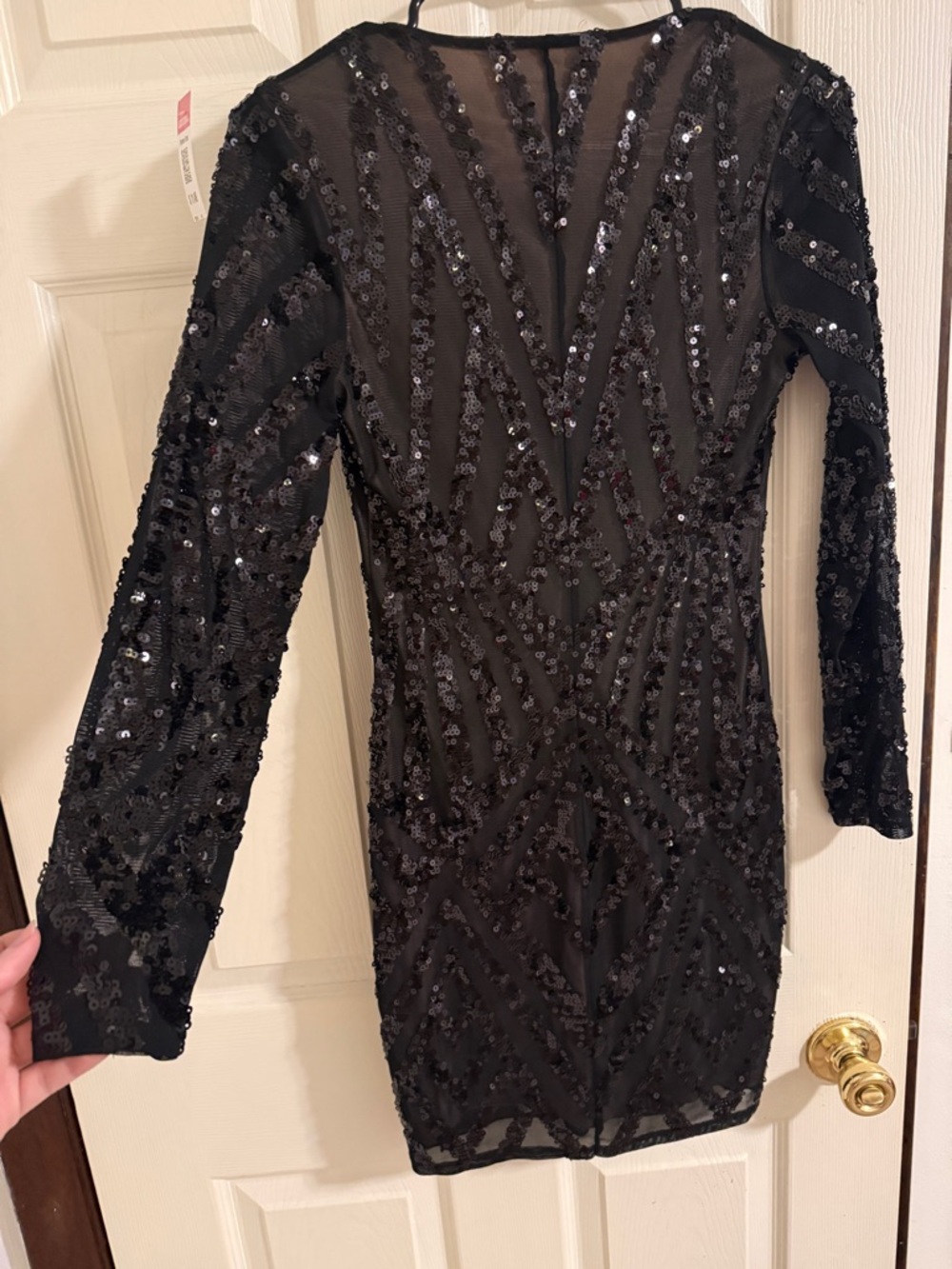 Express Black Sequin Long-Sleeve Mini Dress - Picture 6 of 7